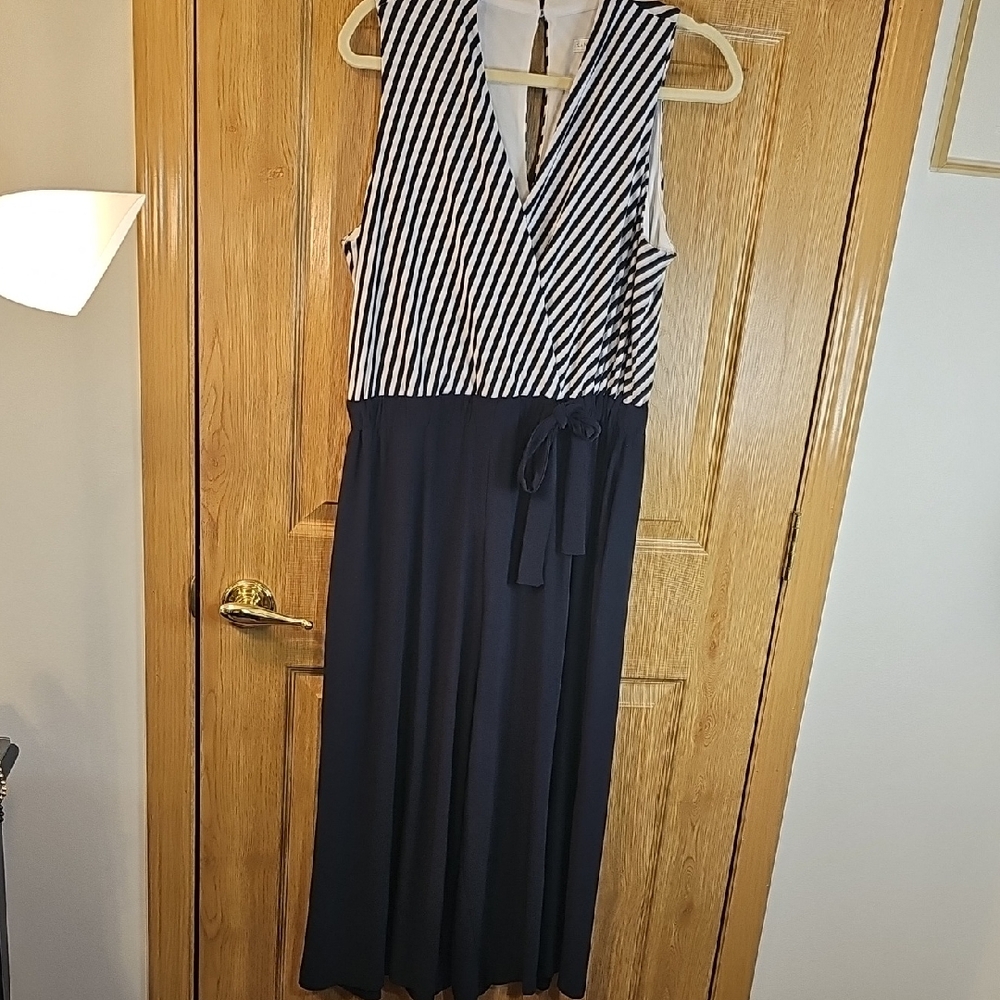 Sandra Darren Black and White Striped Jumpsuit